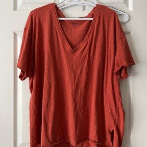 Torrid Rust V-Neck Tee with rolled hem detailing.